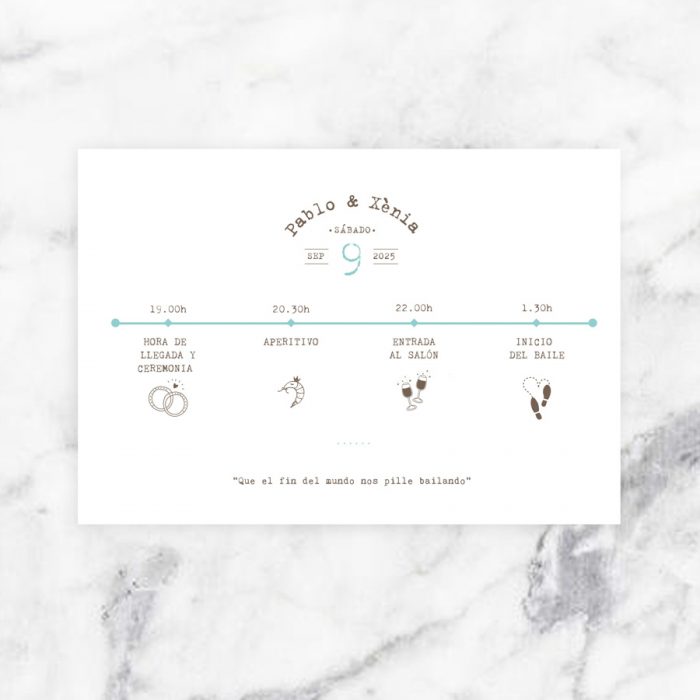 tarjetón informativo a juego con invitación de boda