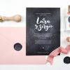 project party invitacion boda lettering pizarra