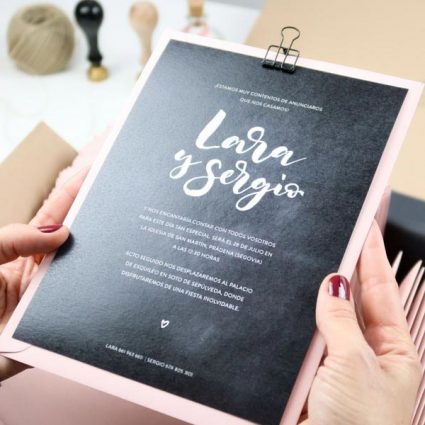 project party invitacion boda lettering pizarra