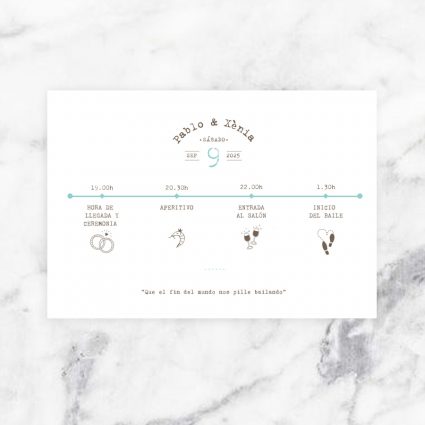 tarjetón informativo a juego con invitación de boda