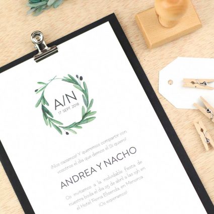 Invitaciones de boda rusticas acuarela de olivos