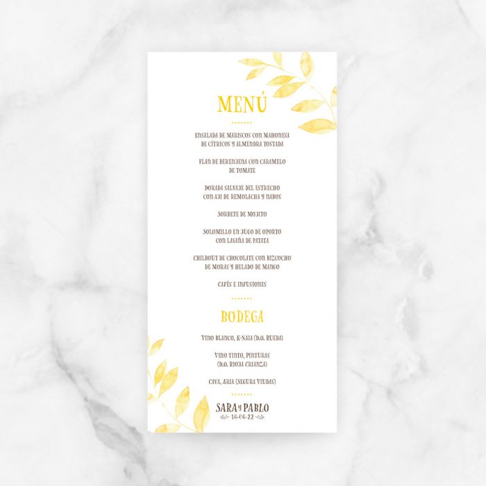 minuta menú boda