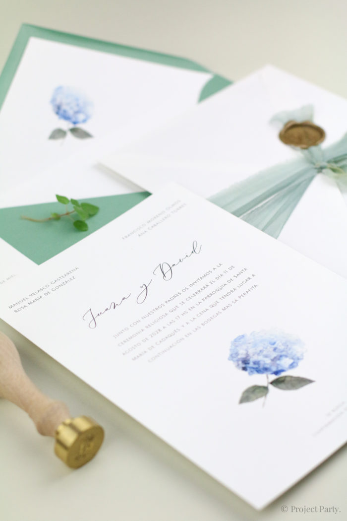 invitación de boda hortensia