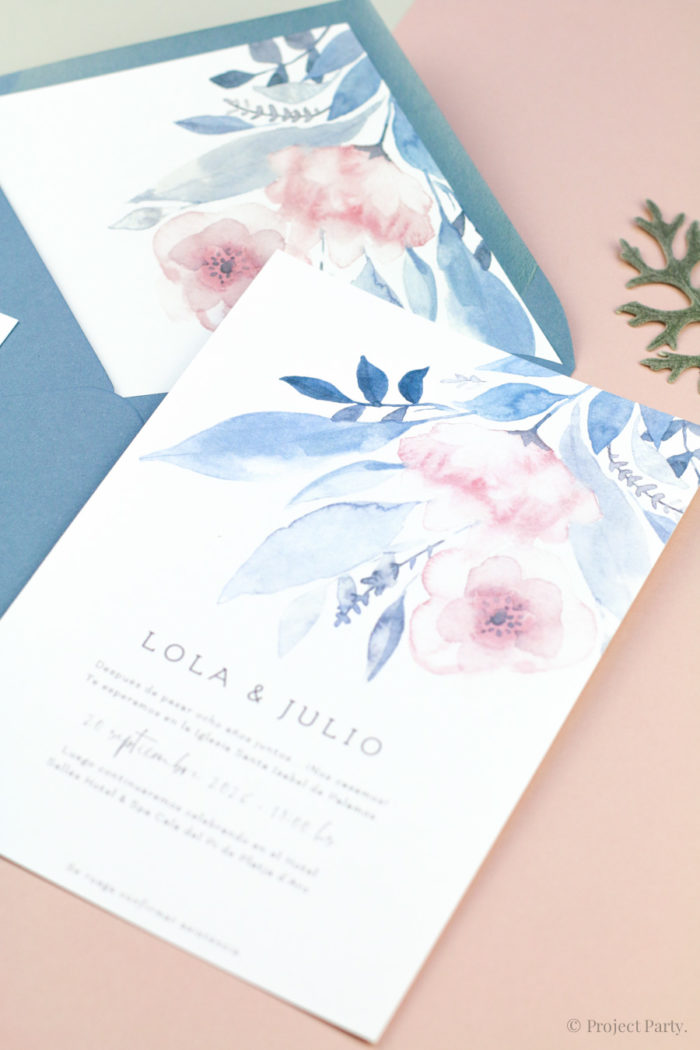 Invitaciones de boda flores acuarelas